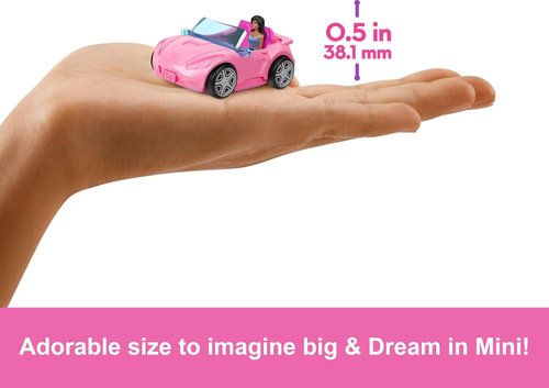 Barbie Mini BarbieLand Toy Vehicle Playset - Color-Change Convertible Car & Doll | Fun Street Sign Accessory