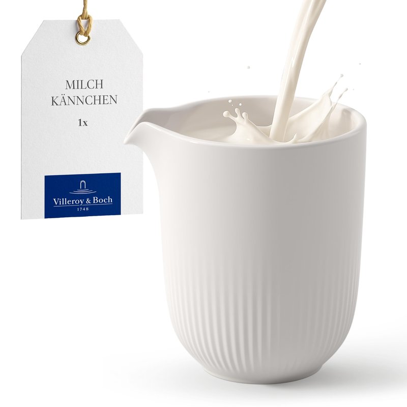 Villeroy & Boch Afina Milk Pitcher, for Milk, Cream and Sauces, Premium Porcelain, Made in Germany, Dishwasher and Microwave Safe, White, 7.5 oz Capacity