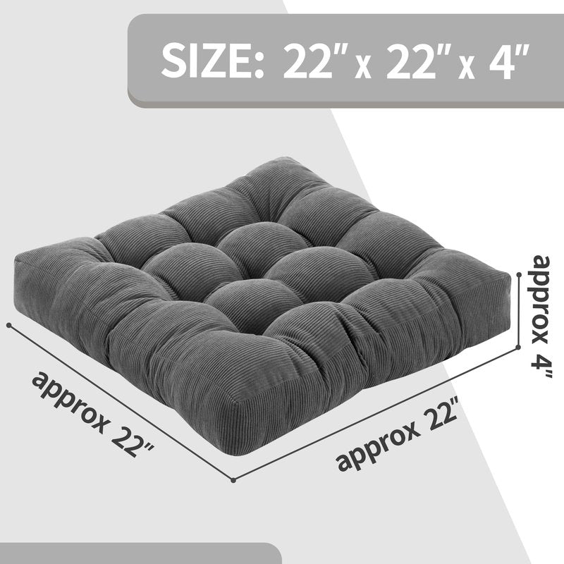 PAROLL Floor Pillow Cushions for Adults Sitting Large Big Pillows for Floor Seating Square Memory Foam Thick Tufted, 22 x 22 Inch, Set of 2, Dark Grey