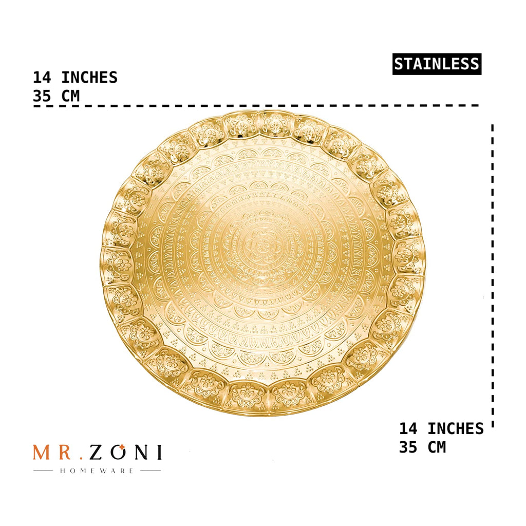 Serving Tray, Coffee Tea Serving Metal Wavy Round Tray 14''(Inches) | Mr Zoni (Gold)