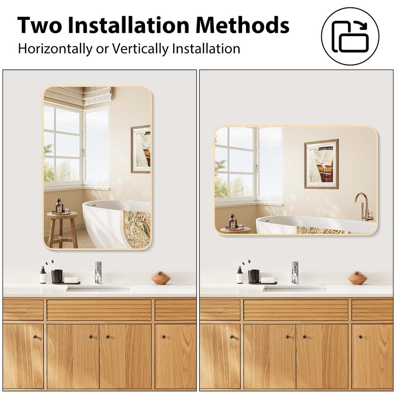 FUWU HOME Wood Bathroom Mirror for Wall 24" x 36" Black Rounded Corner Rectangle Mirror with Wooden Framed for Vanity, Entryway, Living Room and Bedroom Home Wall Decor (24" x 36"Black)