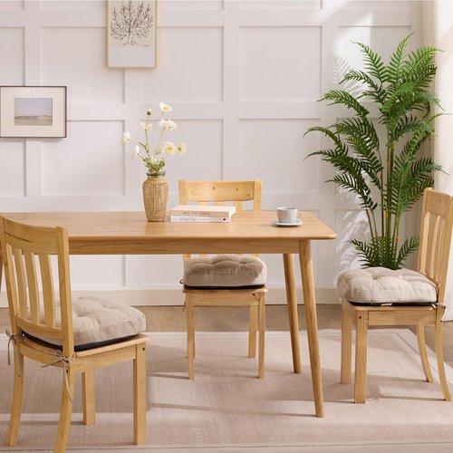 IASEAHK Chair Cushions, Foam Dining Chair Cushions, Tufted Indoor Chair Pads, Set of 6, Beige, 16.5” x 16.5” x 3.5”