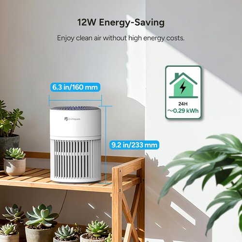 Dr. Prepare Air Purifier - H13 HEPA Filter, 15 dB Sleep Mode, 360° Air Inlet | Covers Up to 1075 ft²