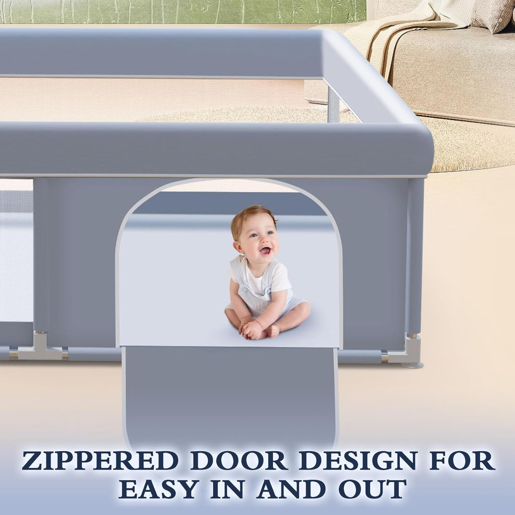 XVISHX Baby Playpen - 65 x 50 Inch Indoor & Outdoor Playard with Soft Mesh - Grey