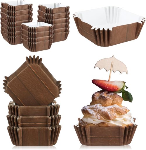 Maxcheck Square Cupcake Liners - 300 Pcs 2.36 Inches Brownie Baking Cups | Woodland Pattern for Parties