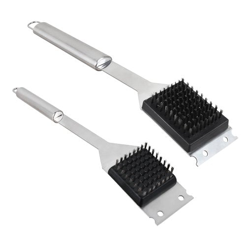 2 Pack Grill Brush and Scraper, 16" & 14" Stainless Steel Handle BBQ Cleaner - Heavy Duty Grate Cleaning Tool for Outdoor BBQ, Cookout, Gas/Charcoal Grills