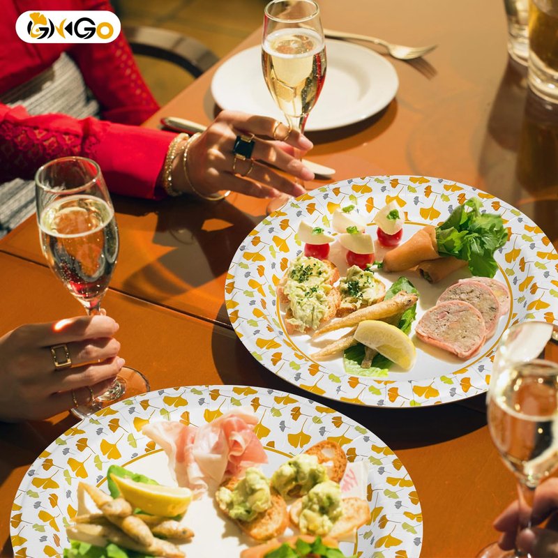 Ginkgo Paper Plates 10 Inch Bulk 100 Count, Heavy Duty Disposable Thanksgiving Plates and Fall Friends Party Paper Plates and Daily Use