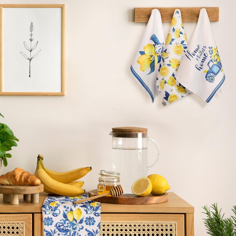 Sratte 6 Pcs Summer Lemon Kitchen Towels 24 x 16 Inch Italian Capri Tiles Lemon Dish Towels Absorbent Blue Yellow Hand Bathroom Towel Mediterranean Tea Towel for Kitchen Bath Amalfi Coast Party Decor