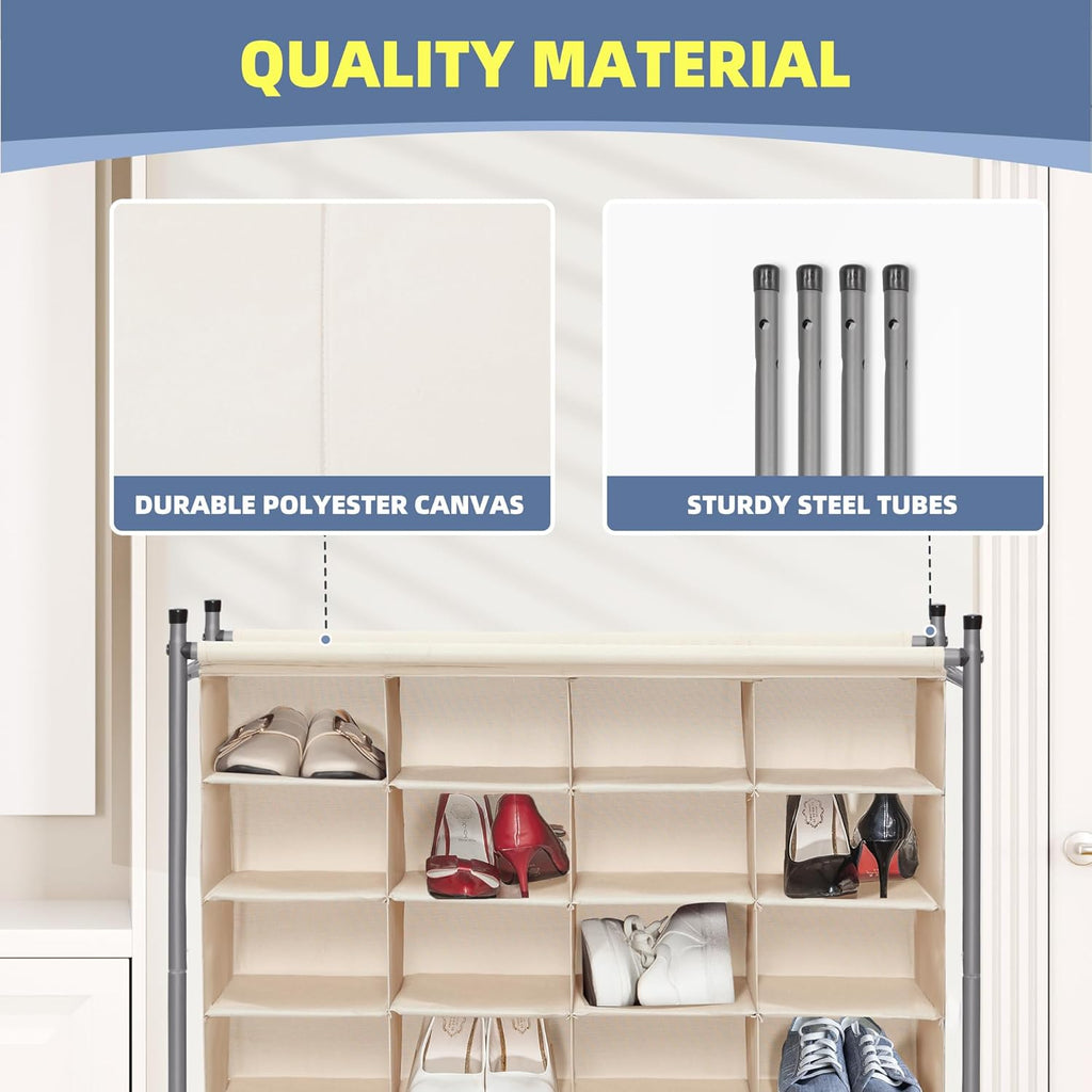 Storage Maniac Stackable Shoe Cubby Organizer - 20-Cube Free Standing Rack for Entryway & Bedroom | Beige