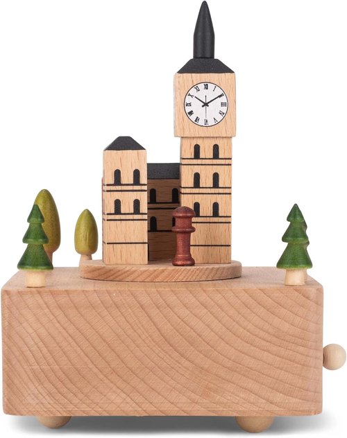 Cottage Garden Big Ben Car - Woodgrain 6-Inch Beech Wind-Up Musical Figurine for Collectors