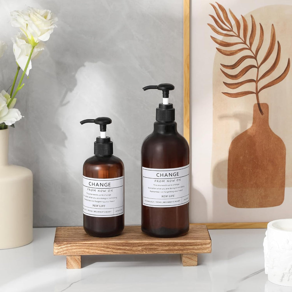 Zoocatia Small Wooden Tray Stand - Farmhouse Bathroom Decor & Kitchen Soap Dish Holder - Brown