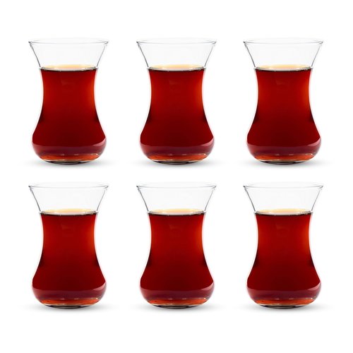 yersiz Turkish Tea Glass Set, Slim Waist Design and Thick Sole Prevent Tea From Getting Cold, Easy to Keep for 6 People, 6 Glasses, Useful Set (6 Pieces)