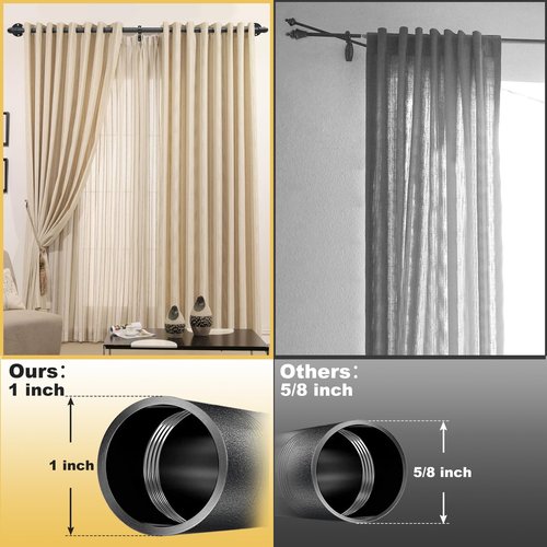 Double Curtain Rods for Windows 28 to 132 Inch Industrial 1 Inch Heavy Duty Dual Black Curtain Rods Set Adjustable Blackout Telescoping Double Wrap Around Curtain Rods for Indoor and Outdoor