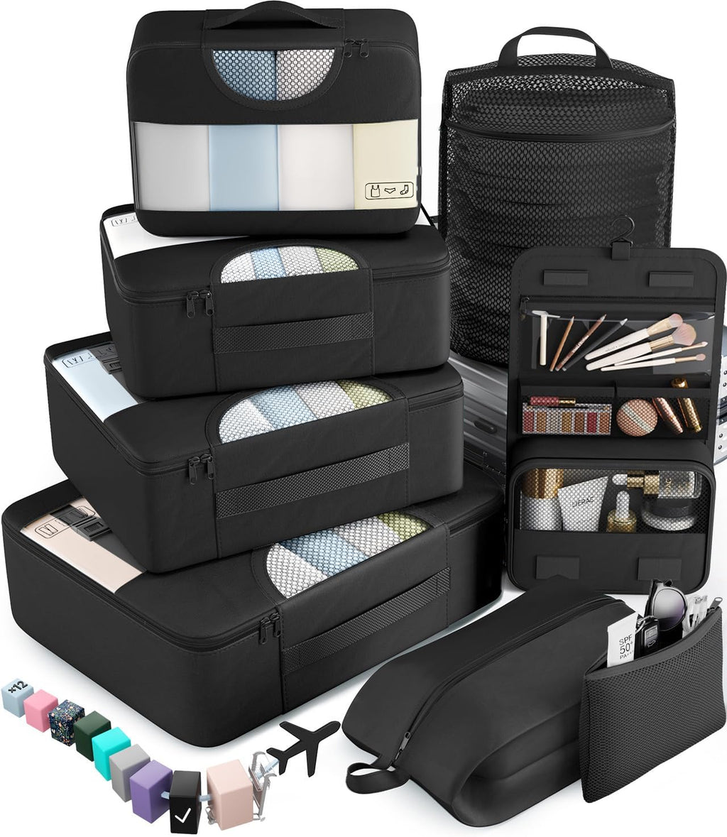 Veken Packing Cubes - 10-Piece Travel Organizer Set with Laundry & Toiletry Bags | Essential Carry-On Accessories