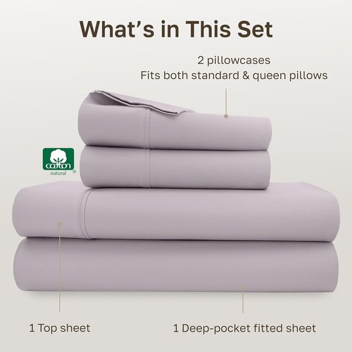 California Design Den Queen Size Cotton Sheet Set - 100% Soft, 400 TC, Deep Pockets, Durable Bedding in Dusky Lavender Grey