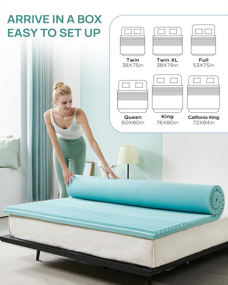 Releep 2 Inch Cooling Gel Memory Foam Mattress Topper King Size, 5-Zone Back Pain Relief Bed Topper, Orthopedic Pressure Relief Mattress Pad, Wave and Cube Ventilated Design, CertiPUR-US Certified