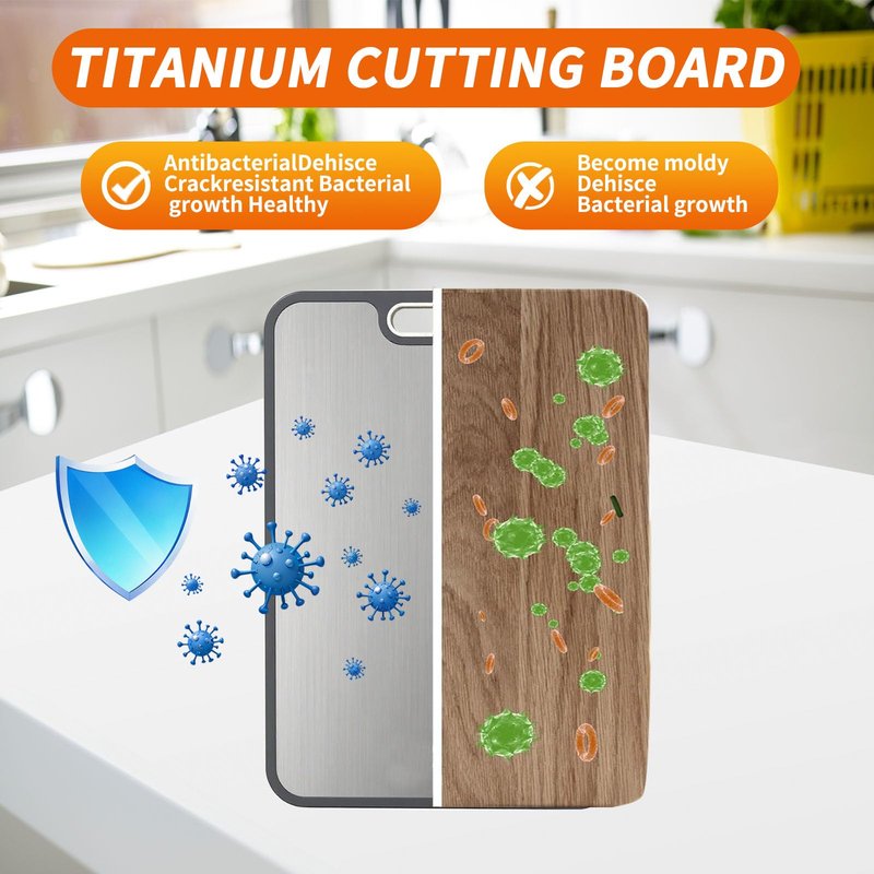 Cutting Board for Kitchen, Cutting Board Double Sided Food Grade, Pure Titanium and Wheat Straw PP Non-slip durable and easy to clean (Large)