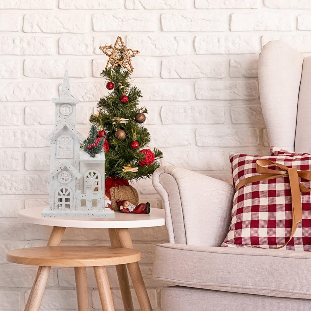 NUOBESTY Christmas LED Church Light House - Festive Wood Village Snow Scene Decor for Holiday Home