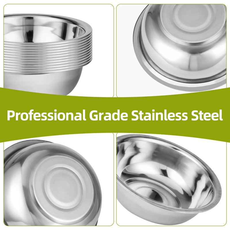 TREEHAC 20 Pcs 11.8 x 3.7 Inch Stainless Steel Mixing Bowls for Bulk Food Prep with Nesting Design for Hotel Restaurant and Home Kitchen Cooking in Silver