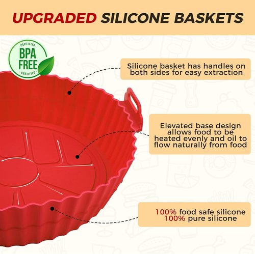 Buauty Air Fryer Silicone Liners - 8-Inch Reusable Food Grade Silicone Pot | 3-Pack Baking Accessories