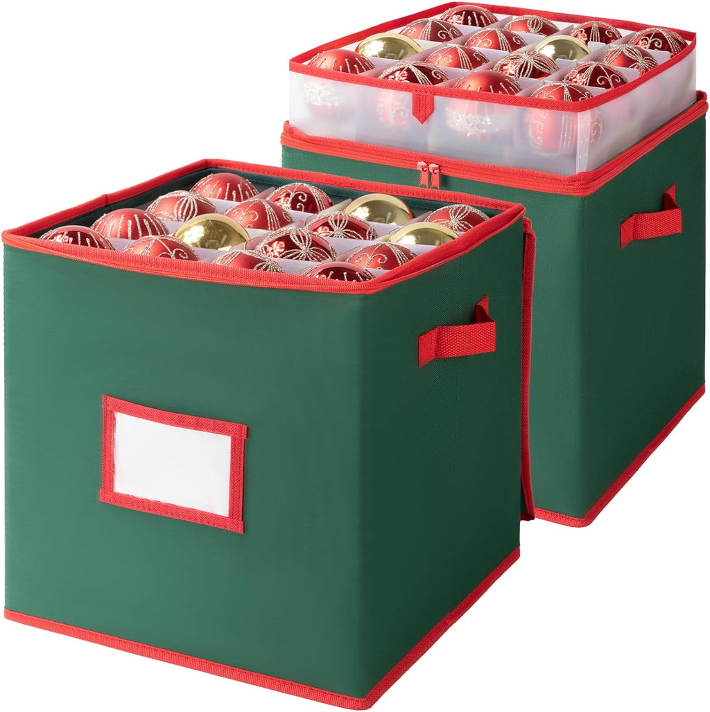 OIAHOMY Ornament Storage Box - 2 Pack Holds 64 Balls Each | Durable 600D Oxford Fabric - Green