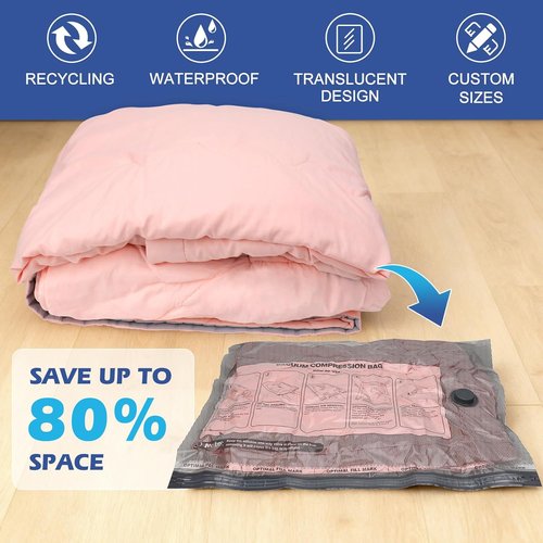 Fantictas Vacuum Storage Bags - 18 Pack Portable Compression Bags with Rechargeable Air Pump for Clothing & Bedding