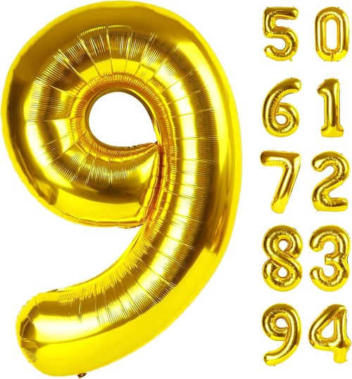 Gold 9 Balloon | 40-Inch Giant Number Balloon for 9th, 19th, 29th, 90th Birthday Celebrations