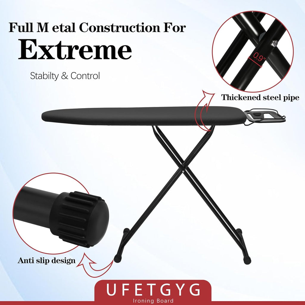 UFETGYG Ironing Board - Height Adjustable Metal Panel | 43" x 13" | Heat Resistant & Heavy Duty Design