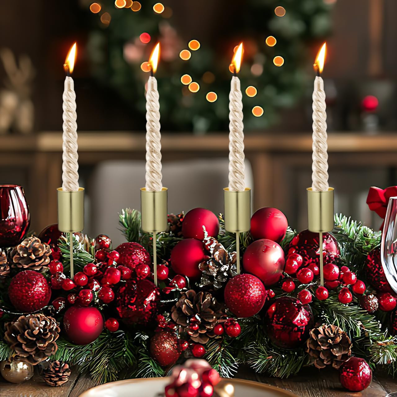 Veemoon Gold Candle Holders - 5PCS Iron Taper Insert Cups for Advent Wreath & Floral Centerpieces