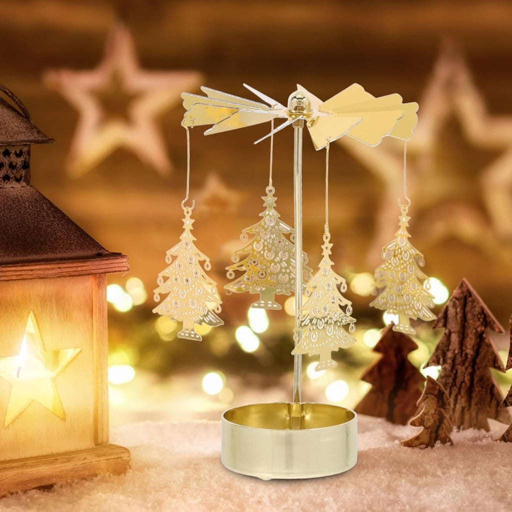 Zerodeko Rotary Candle Holder Set - 3pcs Metal Spinning Windmill Design for Christmas Table Centerpieces