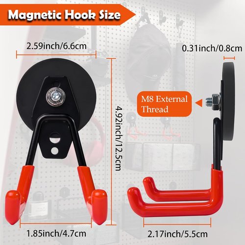 EDSRDUX Heavy Duty Magnetic Hooks - Strong Anti-Slip Rubber Coated Utility Hooks for Garage & Workshop (Medium - 2 Pack)