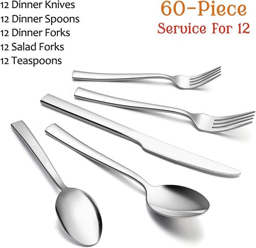 E-far 60-Piece Stainless Steel Silverware Set - Service for 12 | Elegant Cutlery for Home & Parties