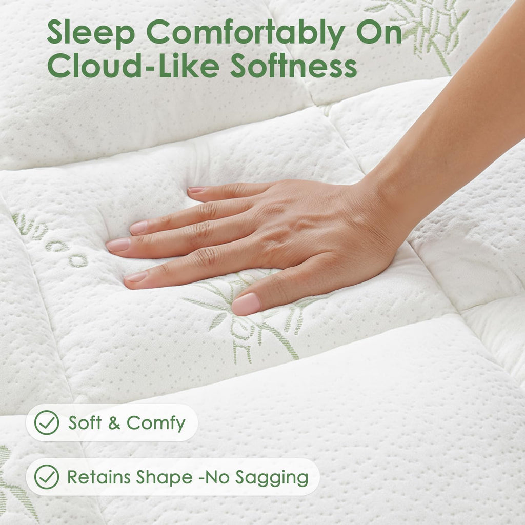 Skiennix Queen Mattress Topper - Cooling Bamboo Viscose Pillow Top Pad | Deep Pocket for 8"-18" Mattresses, Green