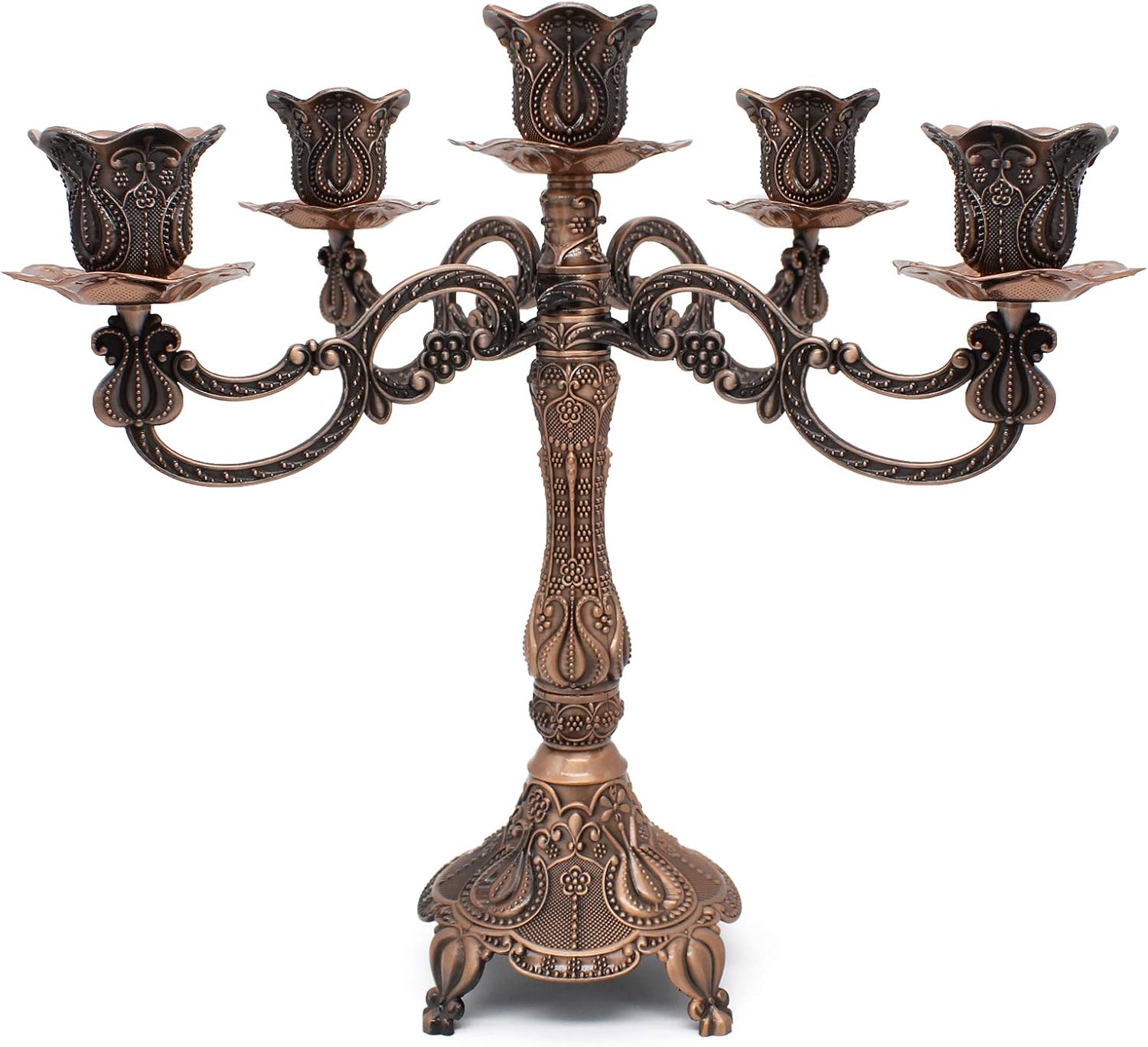 Skiennix Metal Candelabra - 5-Candle Holder for Home & Wedding Events | 10.1 Inch Tall, Red Bronze