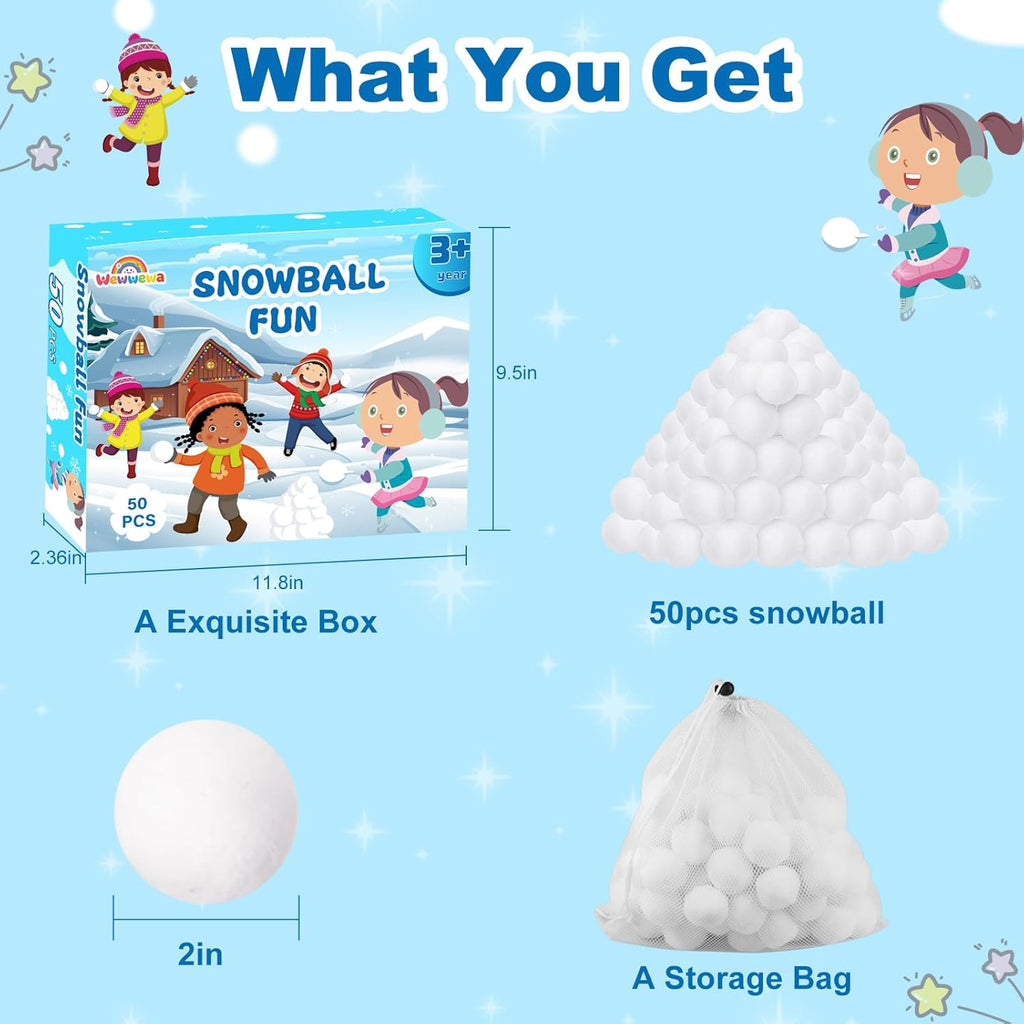 Skiennix Fake Snowballs Set - 50 Soft Artificial Snowballs with Drawstring Bag for Indoor & Outdoor Fun