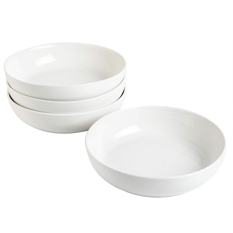 Gibson Home Zen Buffet 4-Piece 41oz Salad Bowls Porcelain Ceramic Chip and Scratch Resistant Pasta Bowl, Serving Bowls, Soup Bowls Set, Large Capacity, Dishwasher & Microwave Safe White