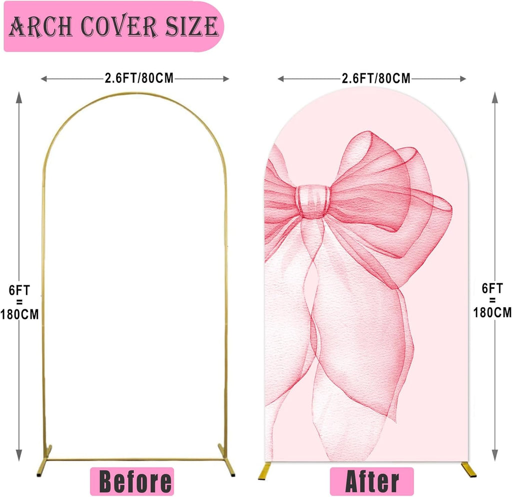 Sensfun Pink Bow Arch Backdrop - 2-Sided Pastel Pink Bowknot Cover for Girls' Birthday & Bridal Showers | 2.6x6ft