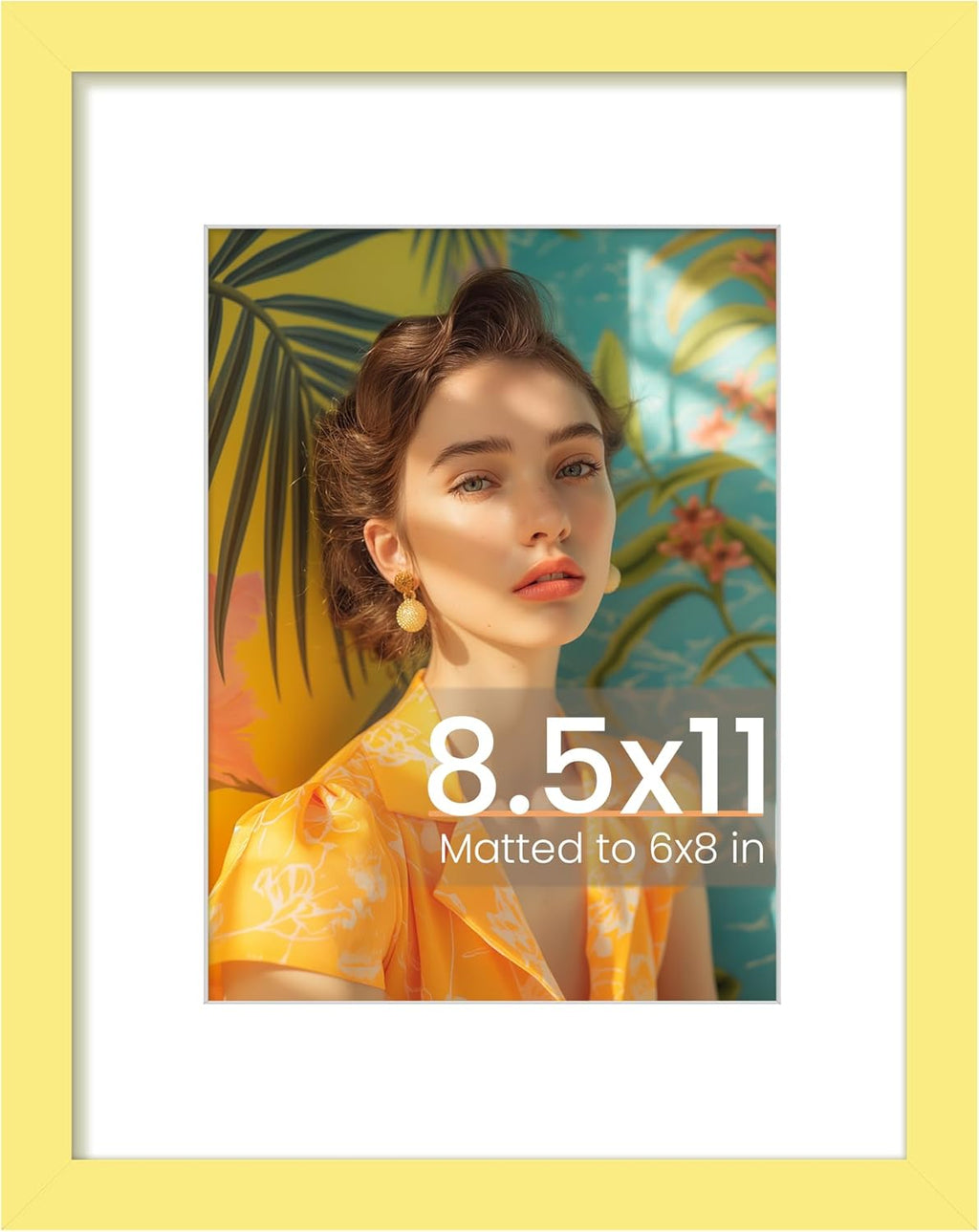 Upsimples 8.5 x 11 Picture Frame - Versatile Display for 6x8 Photos with Mat or 8.5 x 11 Without | Yellow, 1 Pack