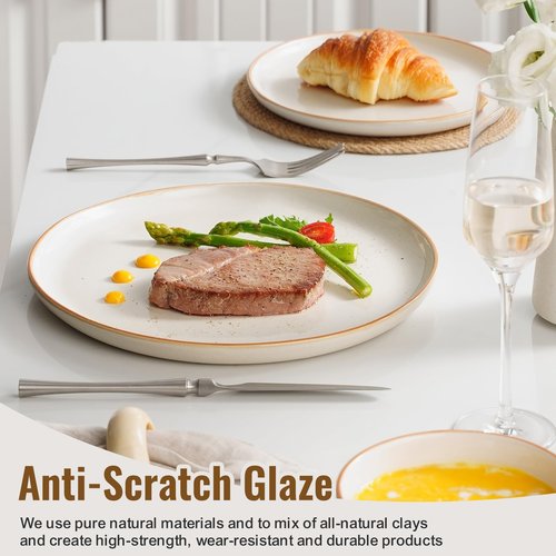 Dafuceramic Dinnerware Sets for 4,Plates and Bowls Sets,Handmade Reactive Glaze Dishes Set,Chip and Scratch Resistant Dishwasher Microwave Safe (Mocha White)