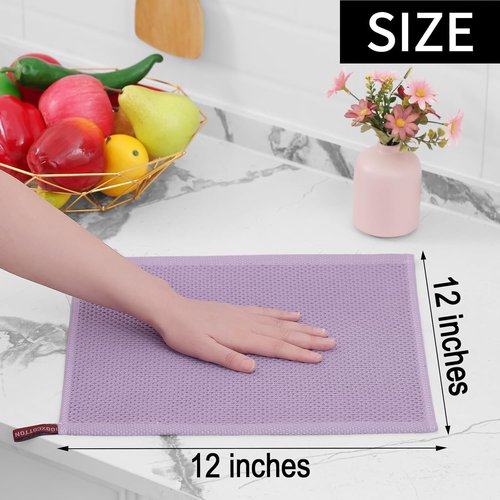 Homaxy Kitchen Dish Cloths - 100% Cotton Waffle Weave, Ultra Soft & Absorbent | 12x12 Inches, 6-Pack, Lavender