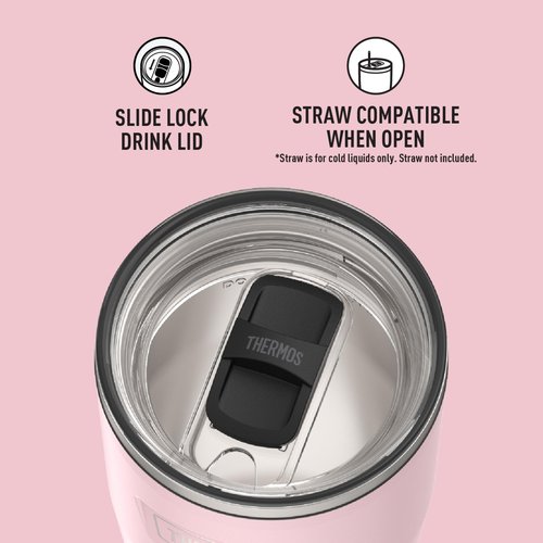 THERMOS ICON SERIES, Stainless Steel Cold Tumbler with Slide Lock, 24 Ounce, Sunset Pink