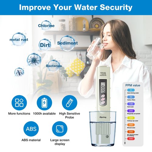 iSpring TDS 3-Button Digital Water Quality Test Meter with Temperature Test Function