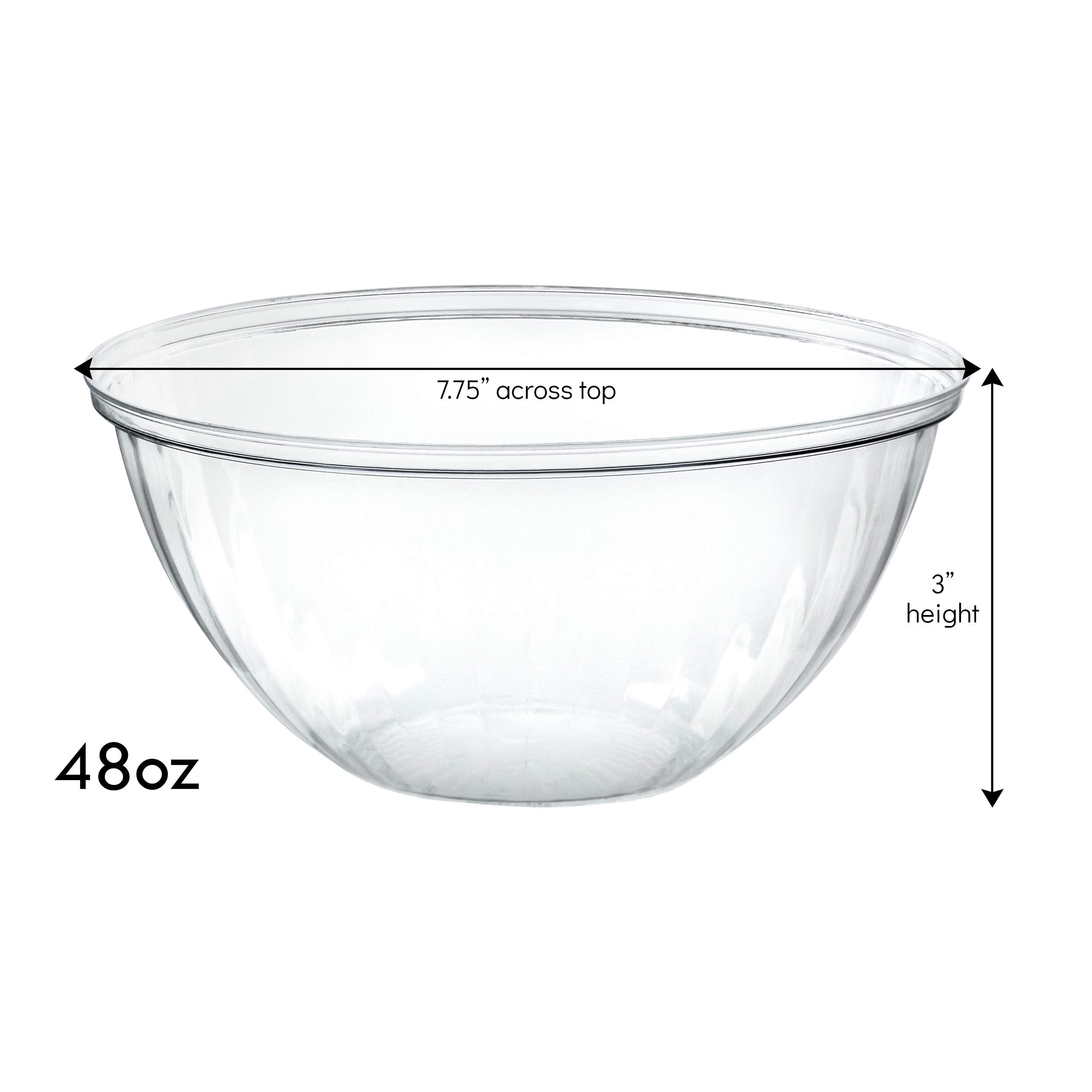 PLASTICPRO Disposable Round Crystal Clear Serving Bowls For Party Snack or Salad, Plastic Clear Chip Bowls, Candy Dish (2, 48 OUNCE)