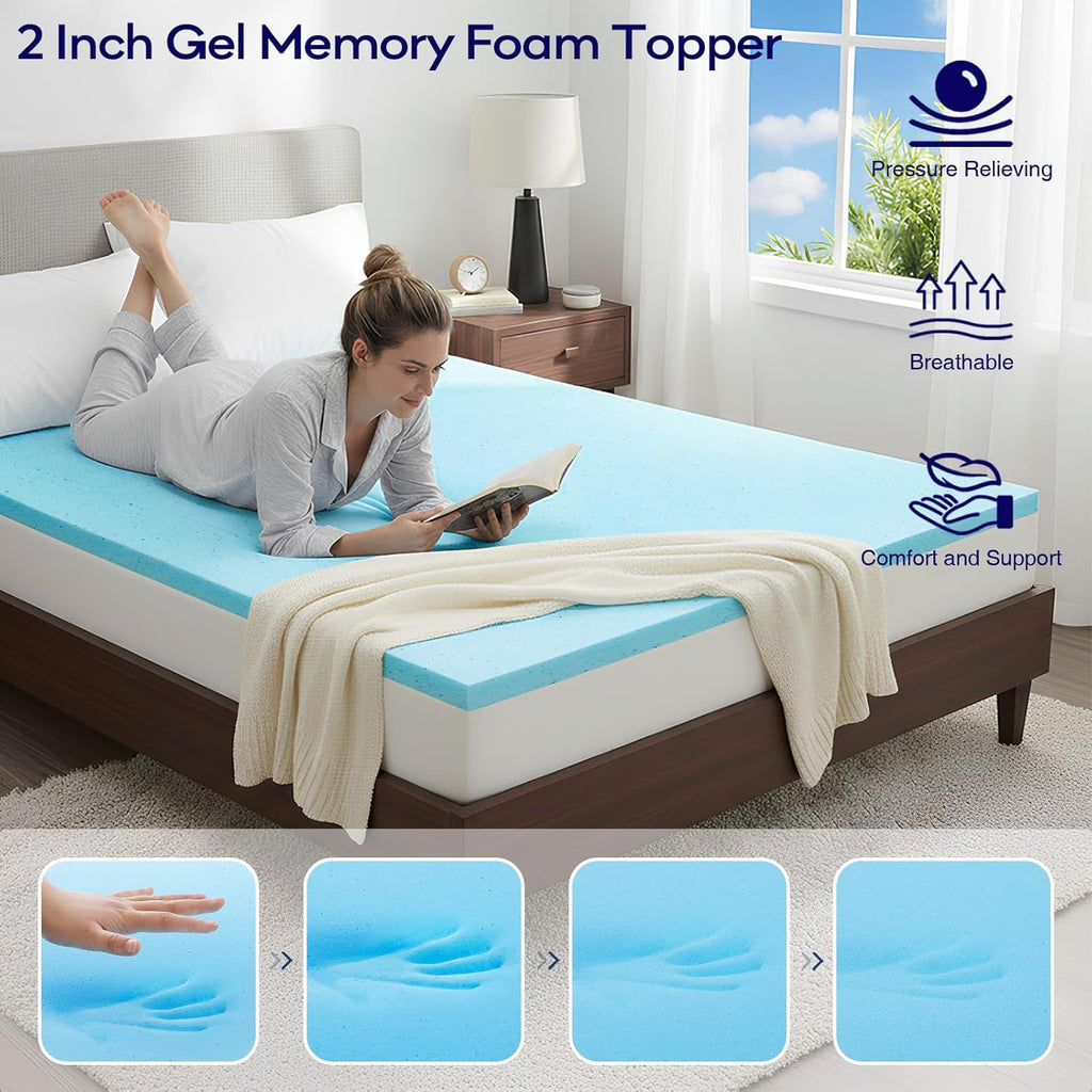 OLANLY Memory Foam Mattress Topper - Dual-Layer 4-Inch Queen Size for Back Pain Relief | Cooling Pillow Top
