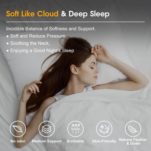 Ivellow White Goose Feather Pillows Queen Size Set of 2 Hotel Down Bed Pillows for Sleeping Soft 600TC 100% Cotton Cover Medium Firm Cloud Soft Breathable Fluffy Pillow for Back Side Stomach Sleepers