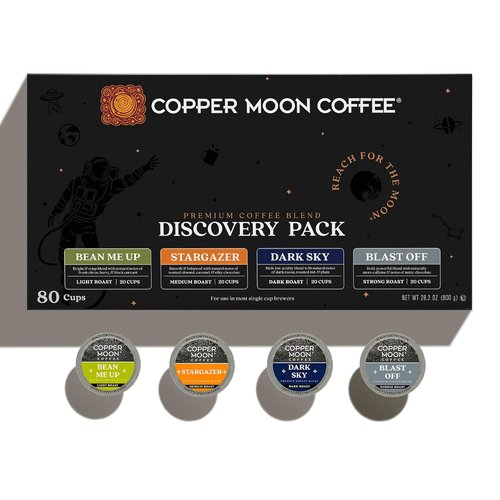 Copper Moon Coffee Pods - Single Serve K-Cup Variety Pack with Light, Medium & Dark Roasts - 80 Count