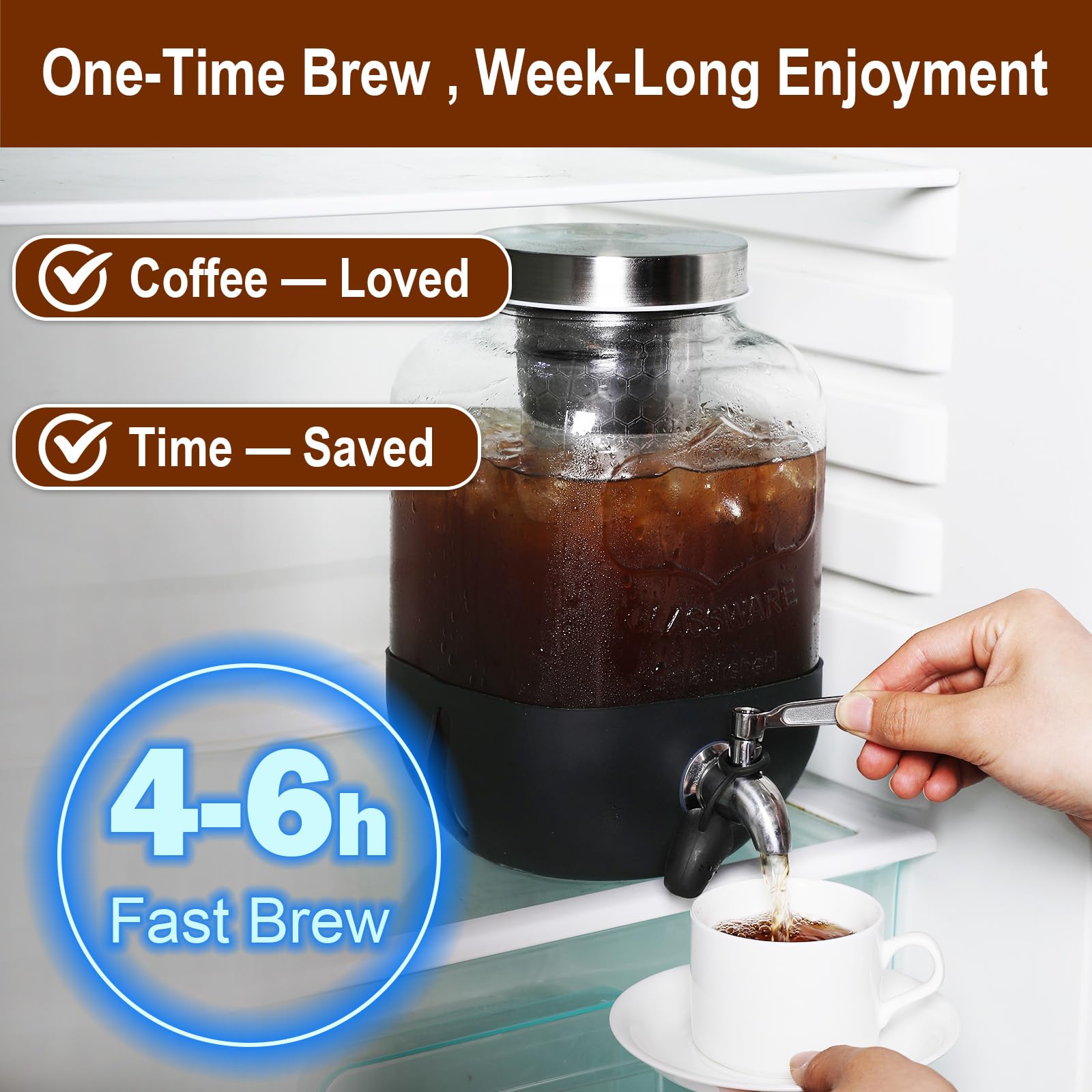 Cold Brew Coffee Maker, Cold Brew Maker 1 Gallon With Stainless Steel Filter, Cold Brew Pitcher With Stainless Steel Spigot, Ice Tea Maker With Airtight Lid, Cold Brew Coffee Maker With Silicone