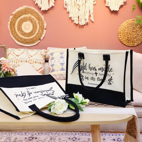 Abbylike 12 Pcs Christian Easter Gifts Canvas Tote Bags Bulk Bible Verse Religious Totes with Handles Reusable Grocery, Beach & Travel Bags for Women Gifts for Church, Bridal Party Daily Use