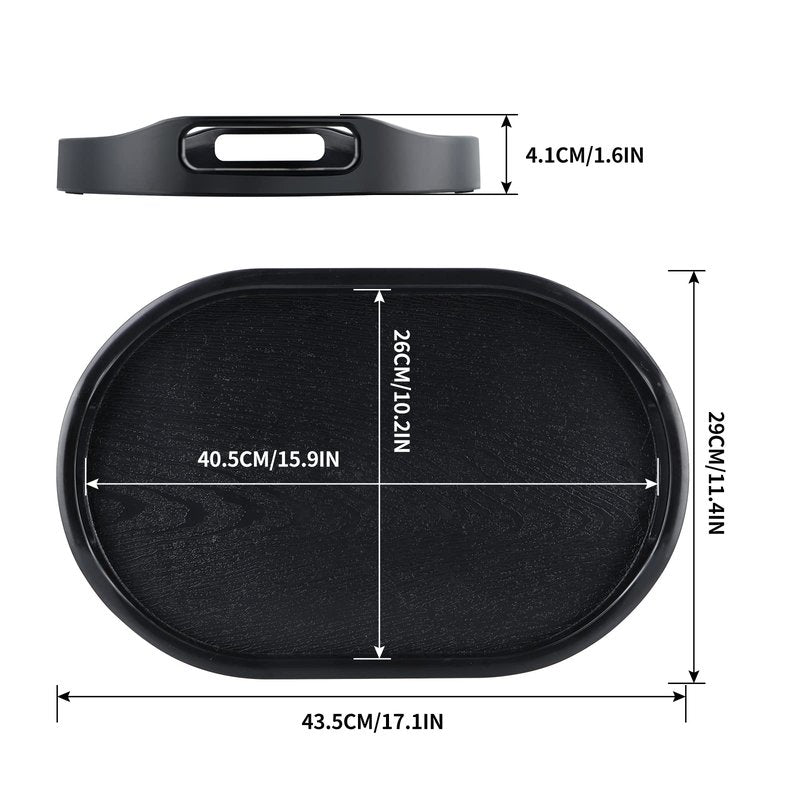 MDLUU Plastic Serving Tray, 17.1 Inch Long Ottoman Tray with Cutout Handles, Oval Butler Tray for Breakfast in Bed, Coffee Table Decor, Party