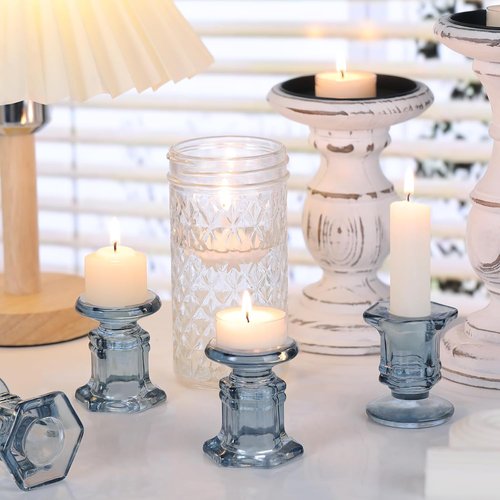 Blue Candlestick Holders - 12 Pcs Glass Candle Holders Set | Crystal Taper Candle Holders for Weddings & Home Decor
